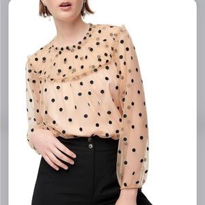 J.CREW Gathered Long-Sleeve Top In Dotted Tulle